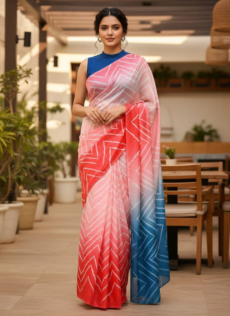Multicolor Ombre Chevron Stripe Silk Crepe Digital Printed Fabric