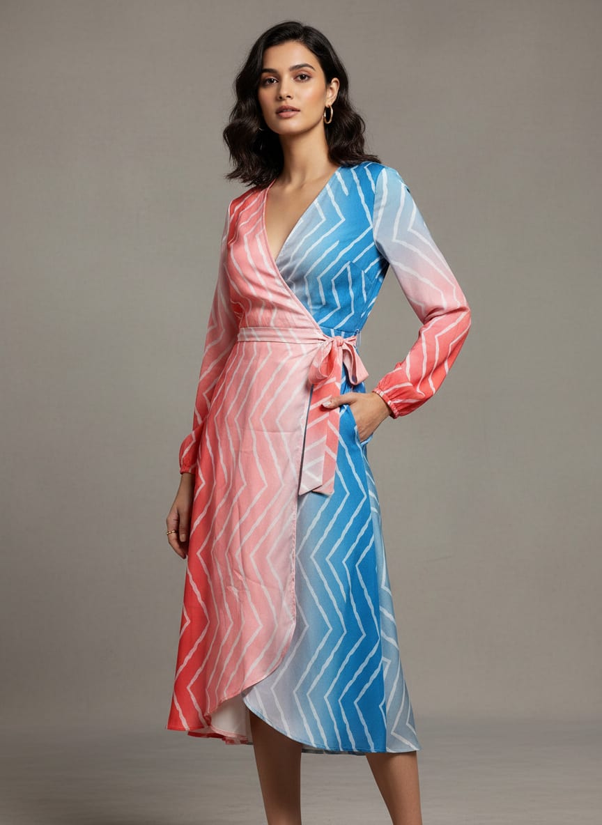 Multicolor Ombre Chevron Stripe Silk Crepe Digital Printed Fabric