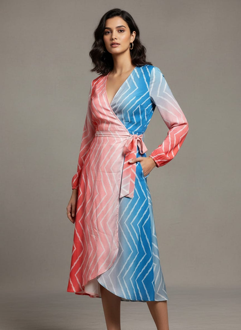 Multicolor Ombre Chevron Stripe Silk Crepe Digital Printed Fabric