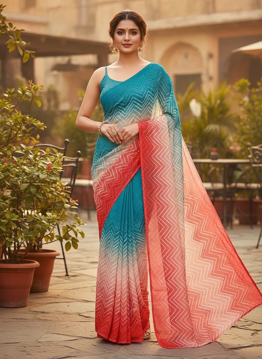 Morden Colours Of Zigzag Digital Printed Fabric - Pure Georgette