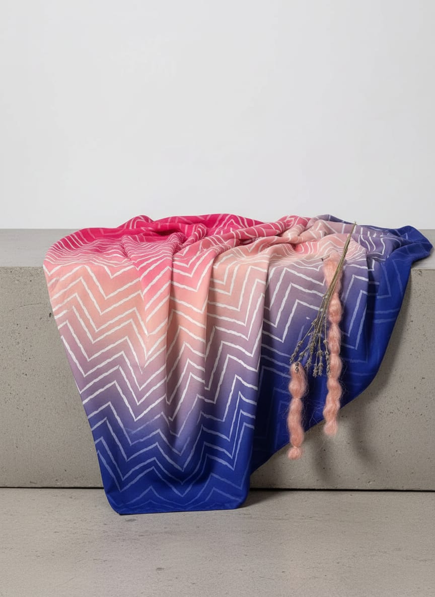 Multicolor Ombre Chevron Geometric Weightless Digital Printed Fabric