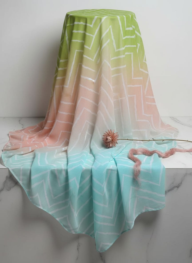 Multicolor Ombre Chevron Stripe Weightless Digital Printed Fabric