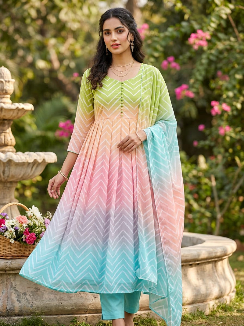 Multicolor Ombre Chevron Stripe Weightless Digital Printed Fabric