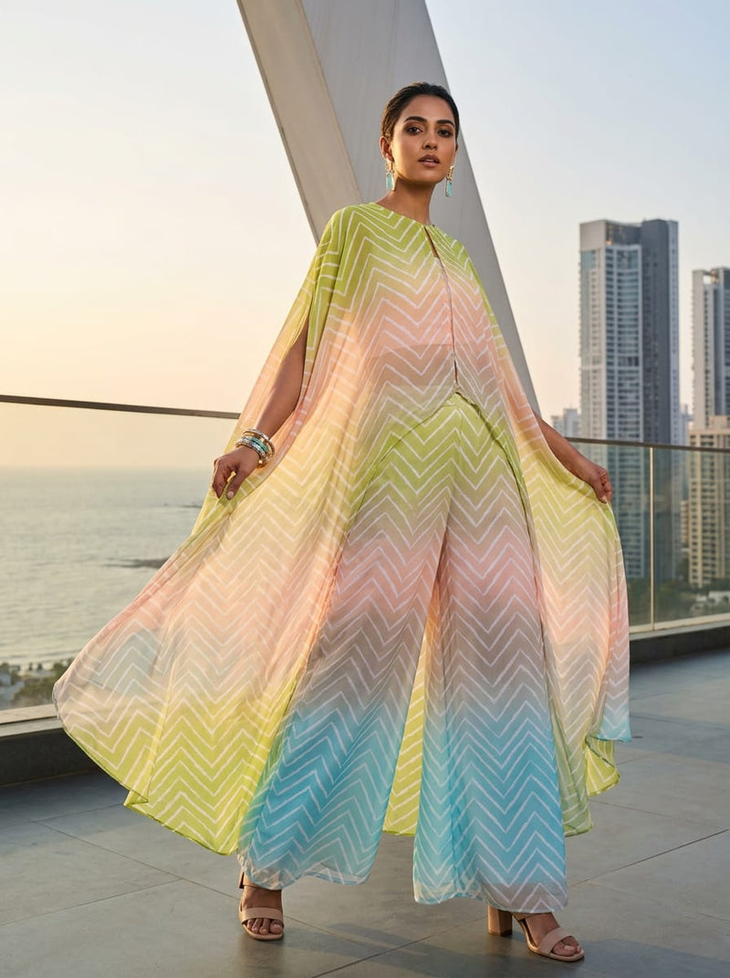 Multicolor Ombre Chevron Stripe Weightless Digital Printed Fabric