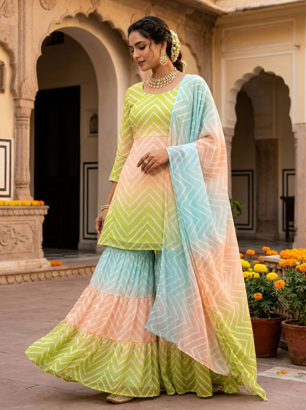 Multicolor Ombre Chevron Stripe Weightless Digital Printed Fabric - Sharara Set Lookbook - WE-0-TA08377P6-110 - alternate view