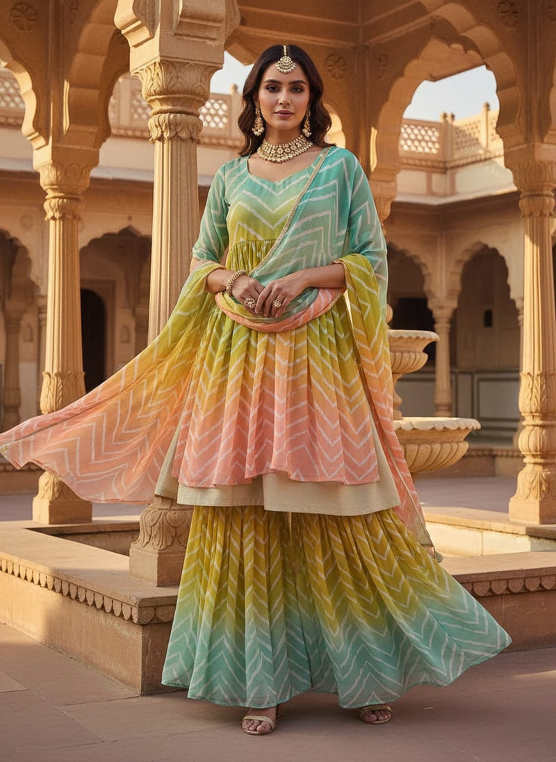 Seamless Multicolours Zigzag Digital Printed Fabric - Pure Georgette