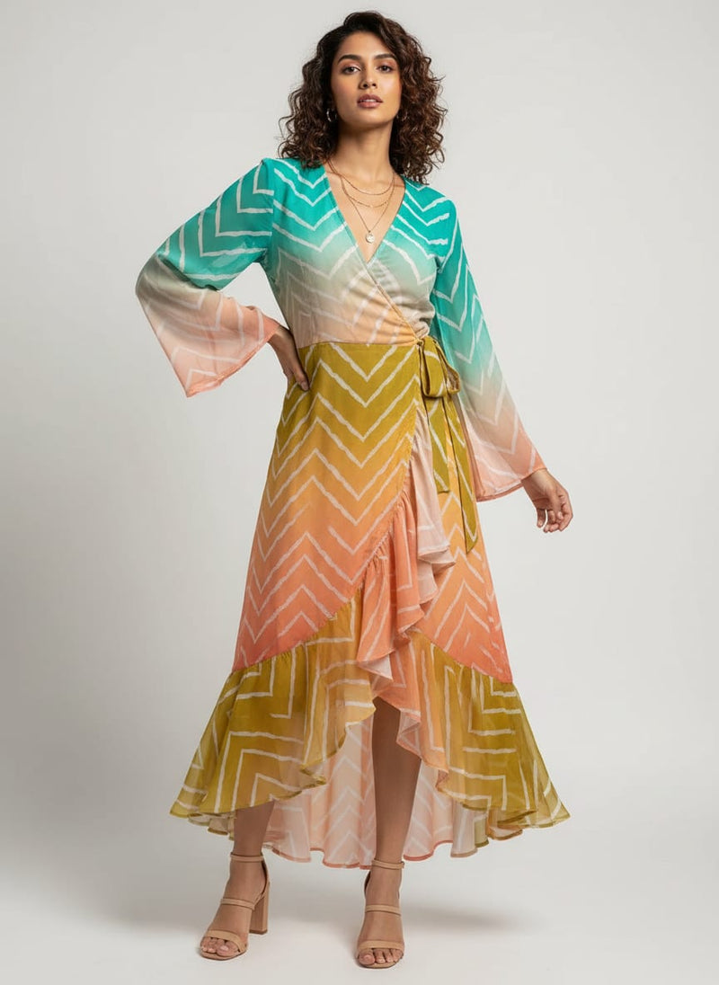 Seamless Multicolours Zigzag Digital Printed Fabric - Pure Georgette