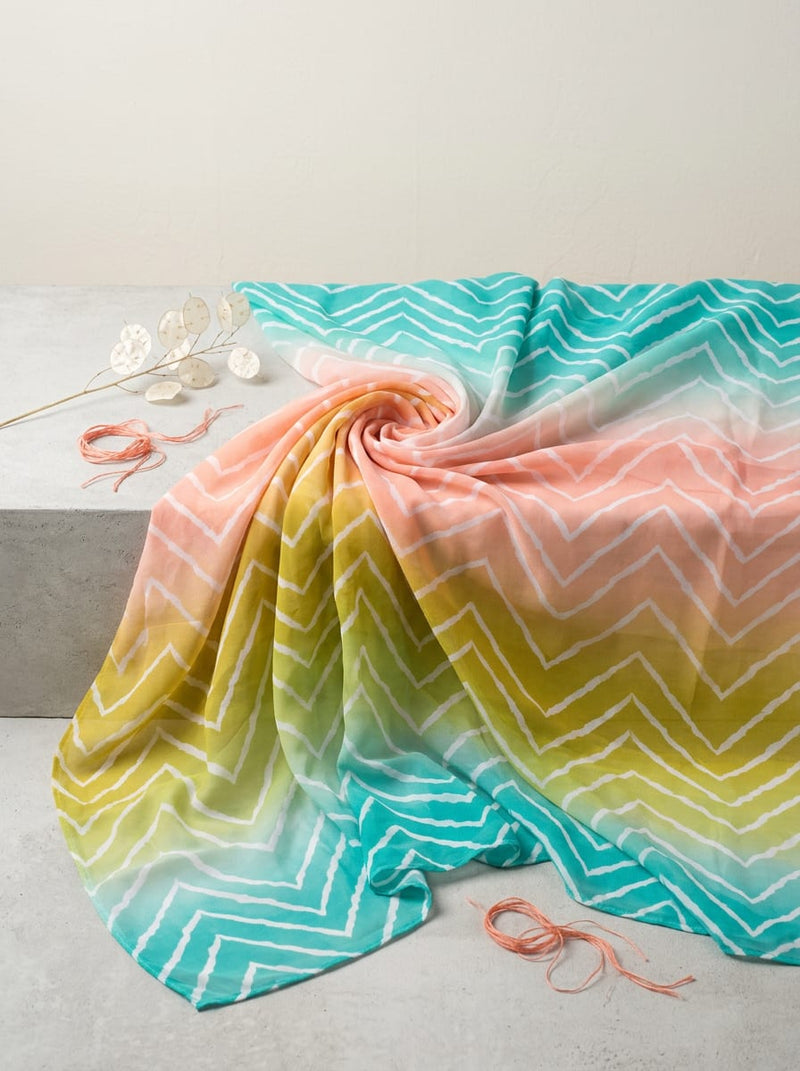 Multicolor Ombre Chevron Stripe Pure Georgette Digital Printed Fabric
