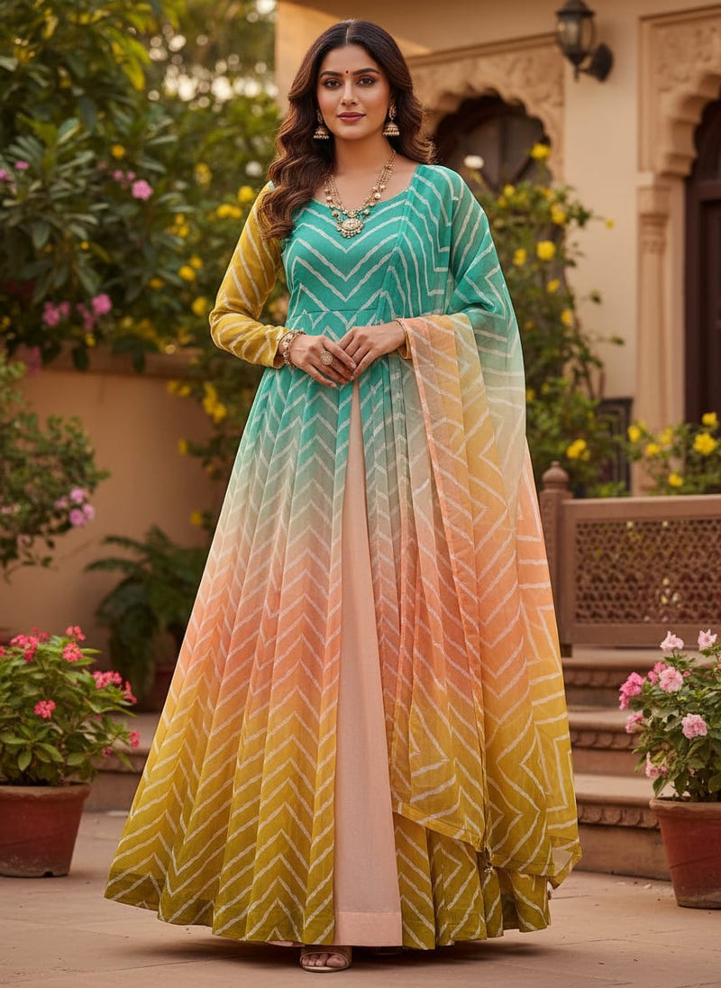 Seamless Multicolours Zigzag Digital Printed Fabric - Pure Georgette