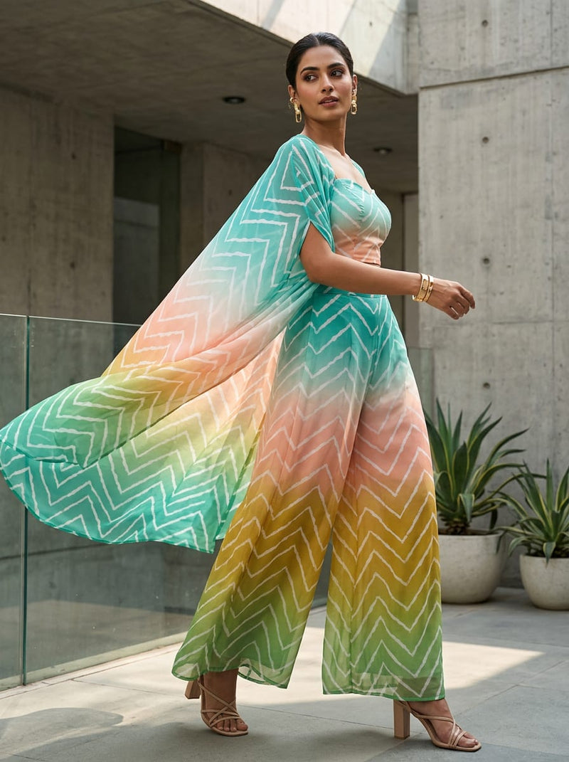 Multicolor Ombre Chevron Stripe Pure Georgette Digital Printed Fabric