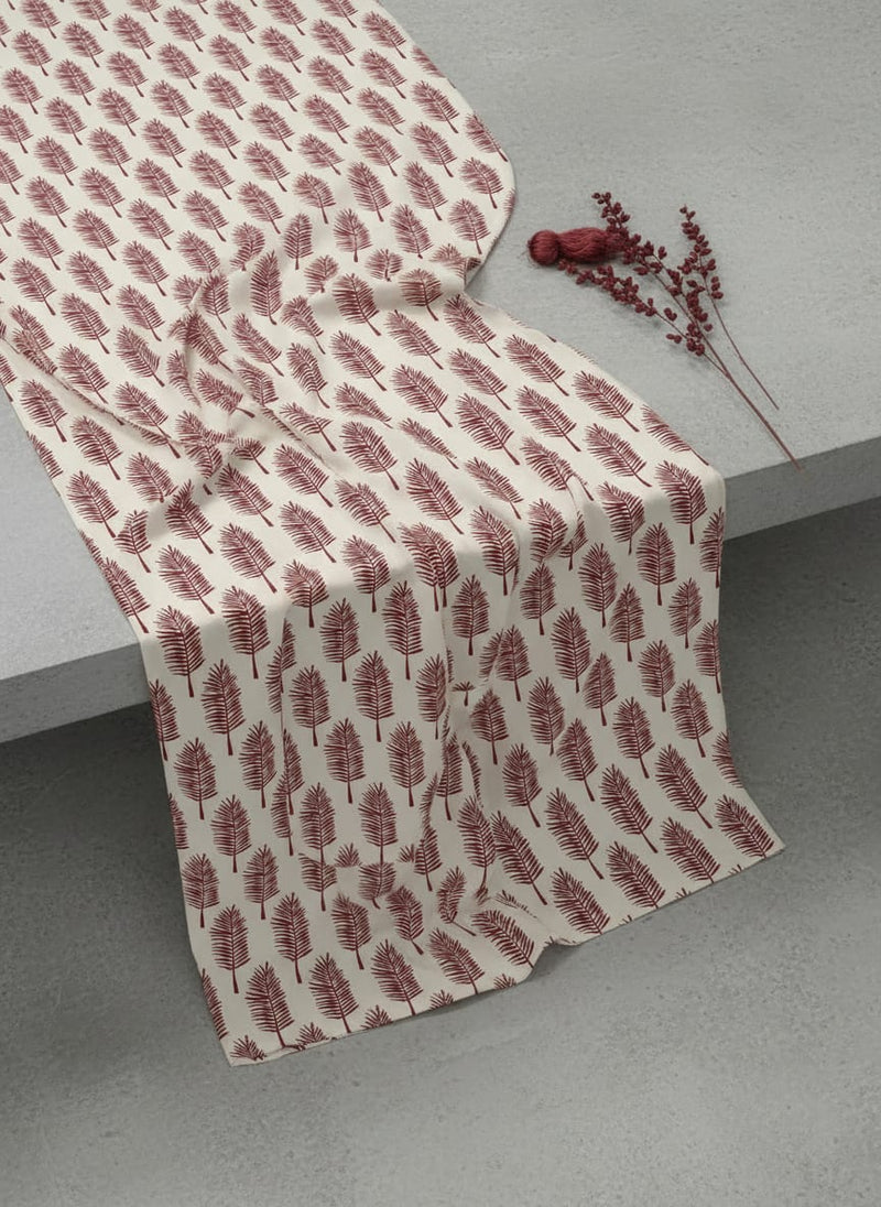 Red Pedate Leafs Digital Printed Fabric - Kora Silk