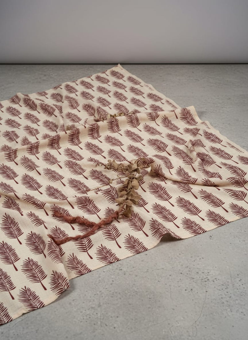 Red Pedate Leafs Digital Printed Fabric - Pure Muslin