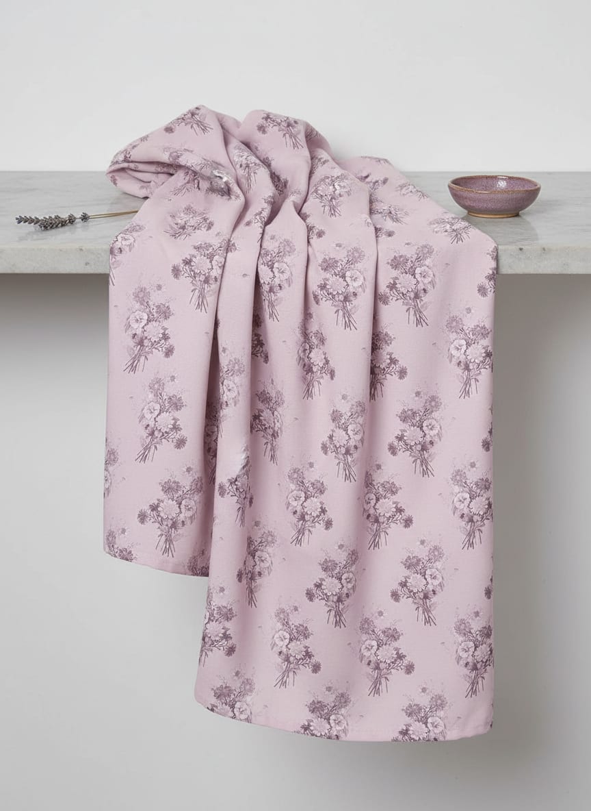 Pink Vintage Floral Bouquet Weightless Digital Printed Fabric