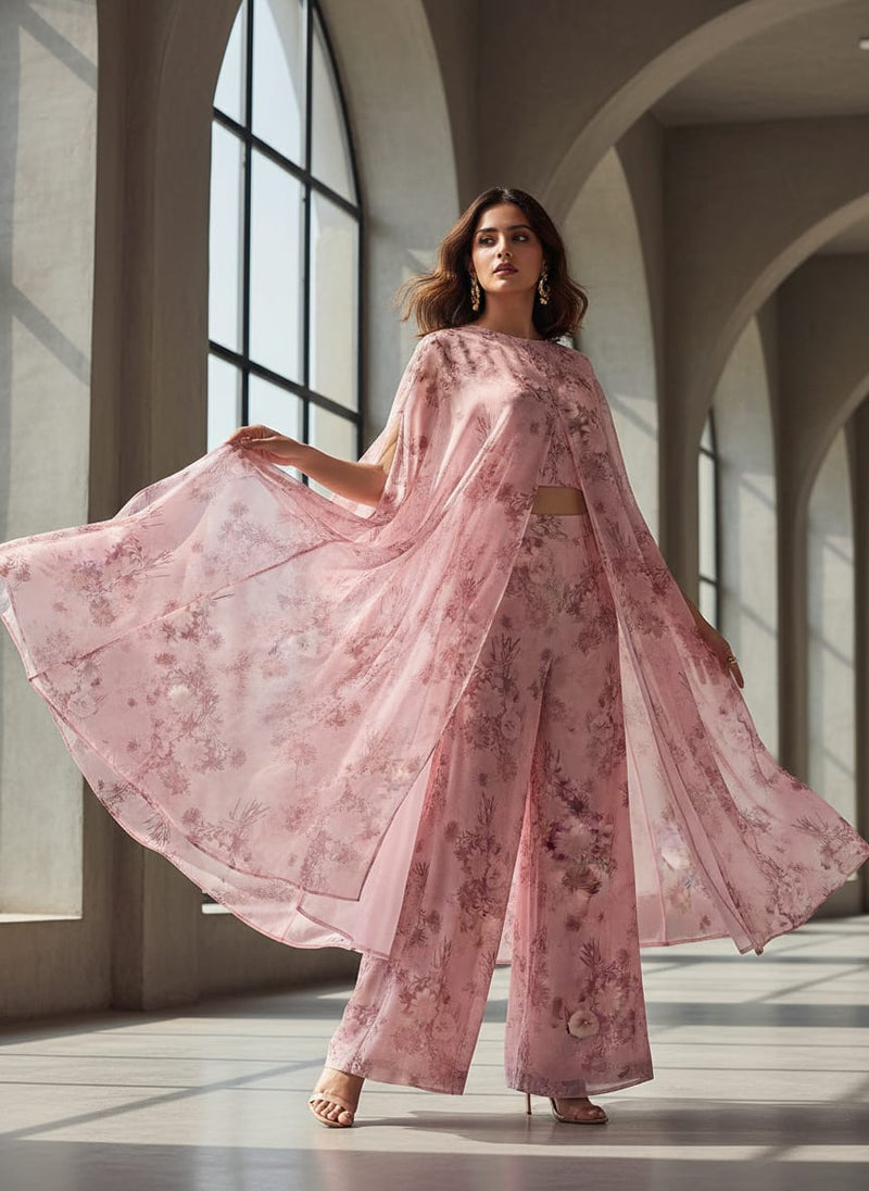 Pinkish Sunflower And Citntz Digital Printed Fabric - Pure Georgette