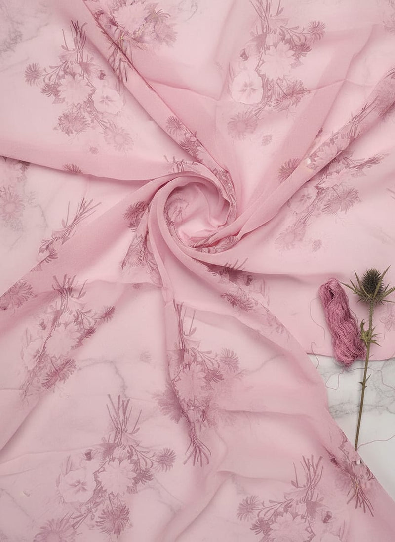Pinkish Sunflower And Citntz Digital Printed Fabric - Pure Georgette