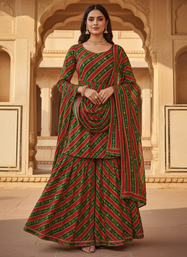 Tiny Yellow With Green Doted Flower Digital Printed Fabric - Pure Chinon - Sharara Set Lookbook - PC-0-TA08470P6-106 - alternate view