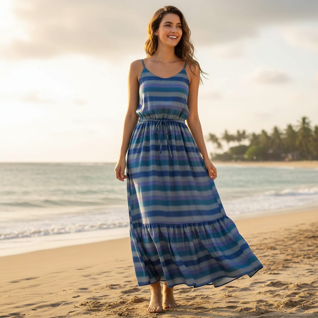 Multicolor Cool Toned Blurred Stripes Weightless Digital Printed Fabric