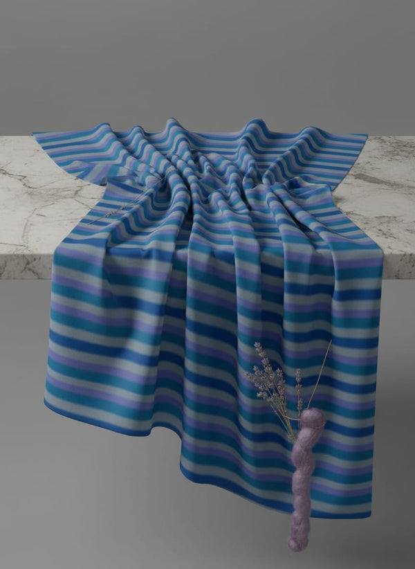 Multicolor Cool Toned Blurred Stripes Weightless Digital Printed Fabric
