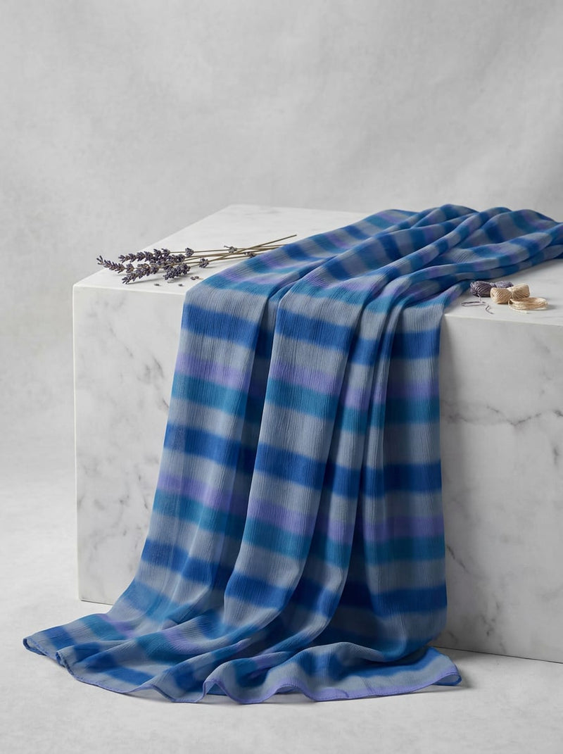 Blue Watercolor Striped Pure Georgette Digital Printed Fabric