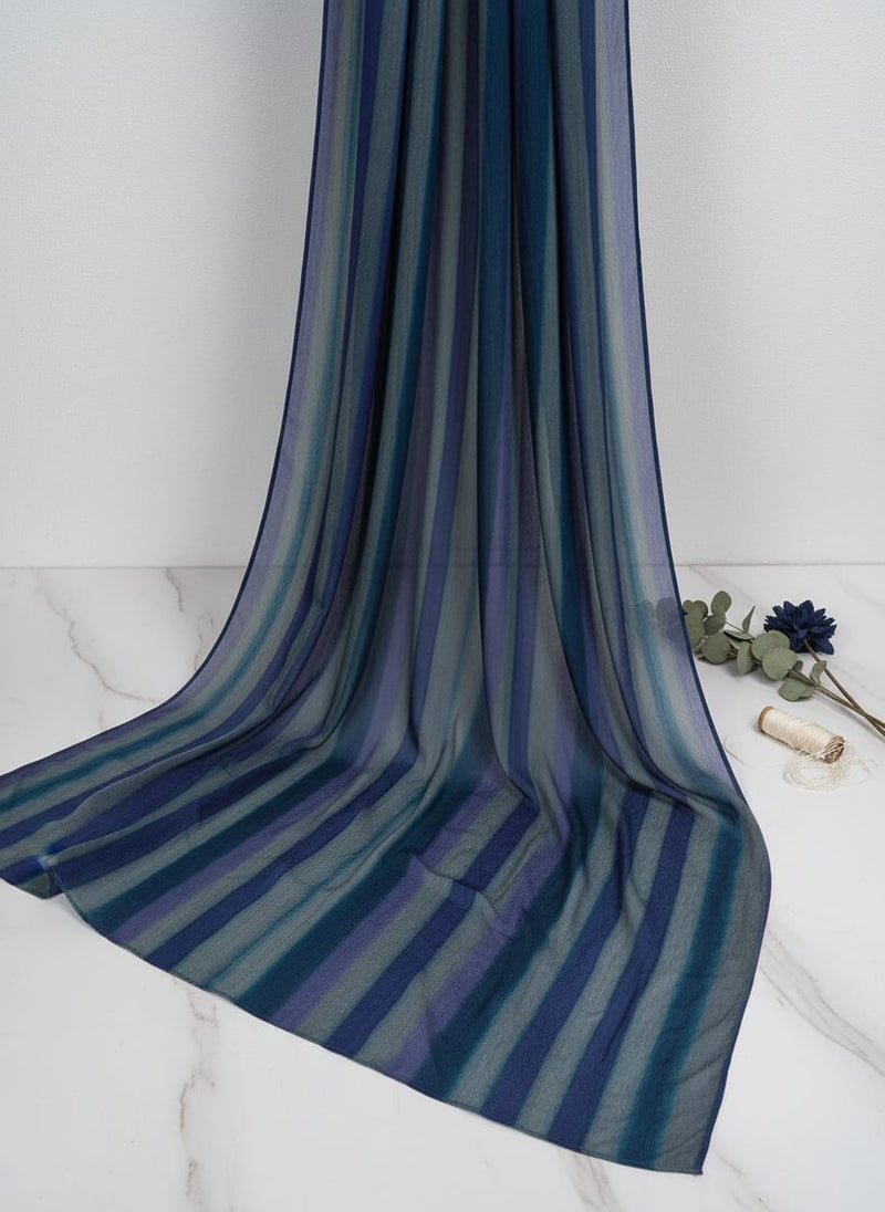 Blue Watercolor Stripes Pure Chinon Digital Printed Fabric
