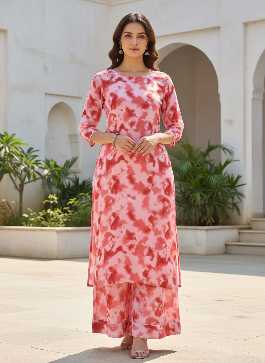 Pink Red Tie-Dye Pattern Pure Muslin Digital Printed Fabric