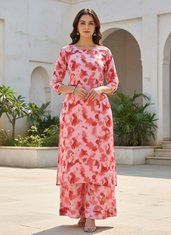 Pink Red Tie-Dye Pattern Pure Muslin Digital Printed Fabric - Straight Kurta with Palazzo Lookbook - PM-0-TA08474P2-110 - alternate view
