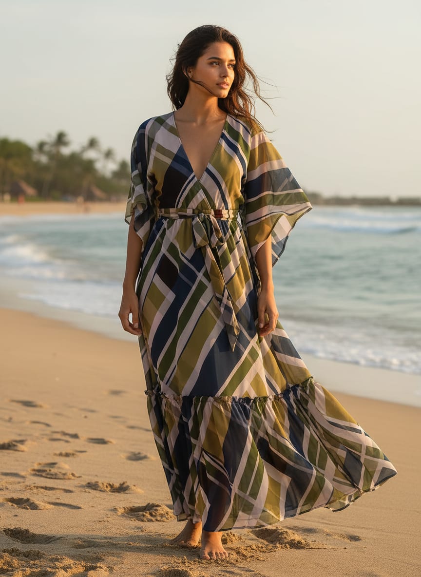 Multicolor Diagonal Checkered Weightless Digital Printed Fabric