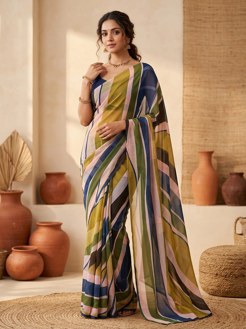 Multicolor Diagonal Checkered Weightless Digital Printed Fabric