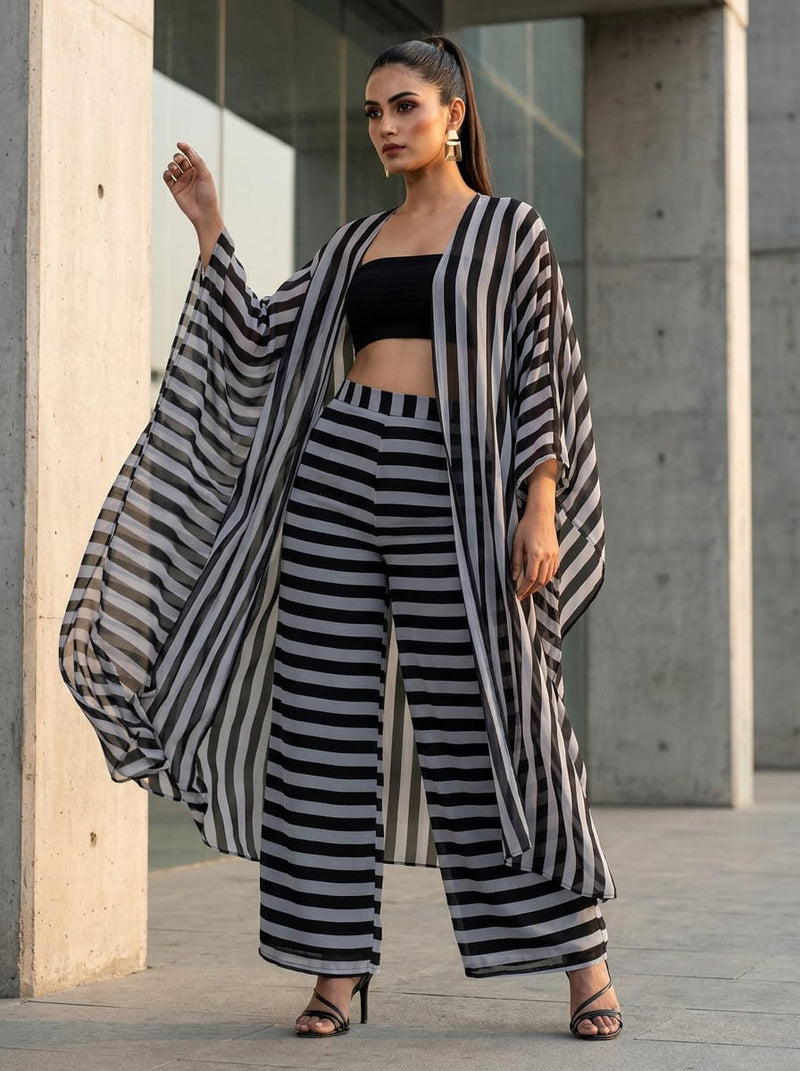 Black and White Bold Stripes Weightless Digital Printed Fabric