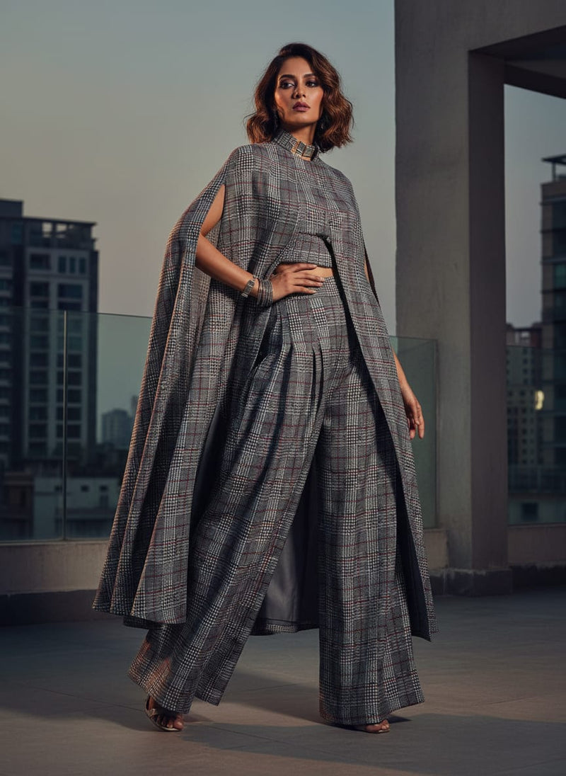 Multicolor Glen Plaid Checkered Pattern Weightless Digital Printed Fabric