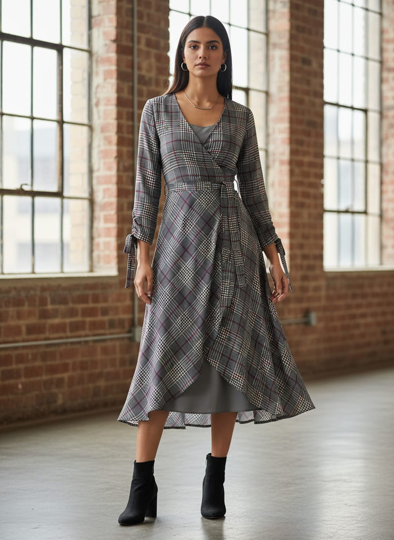 Multicolor Glen Plaid Checkered Pattern Weightless Digital Printed Fabric