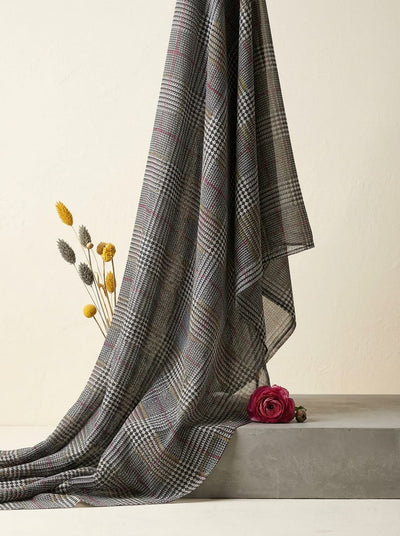 Grey Glen Plaid Houndstooth Check Pure Georgette Digital Printed Fabric