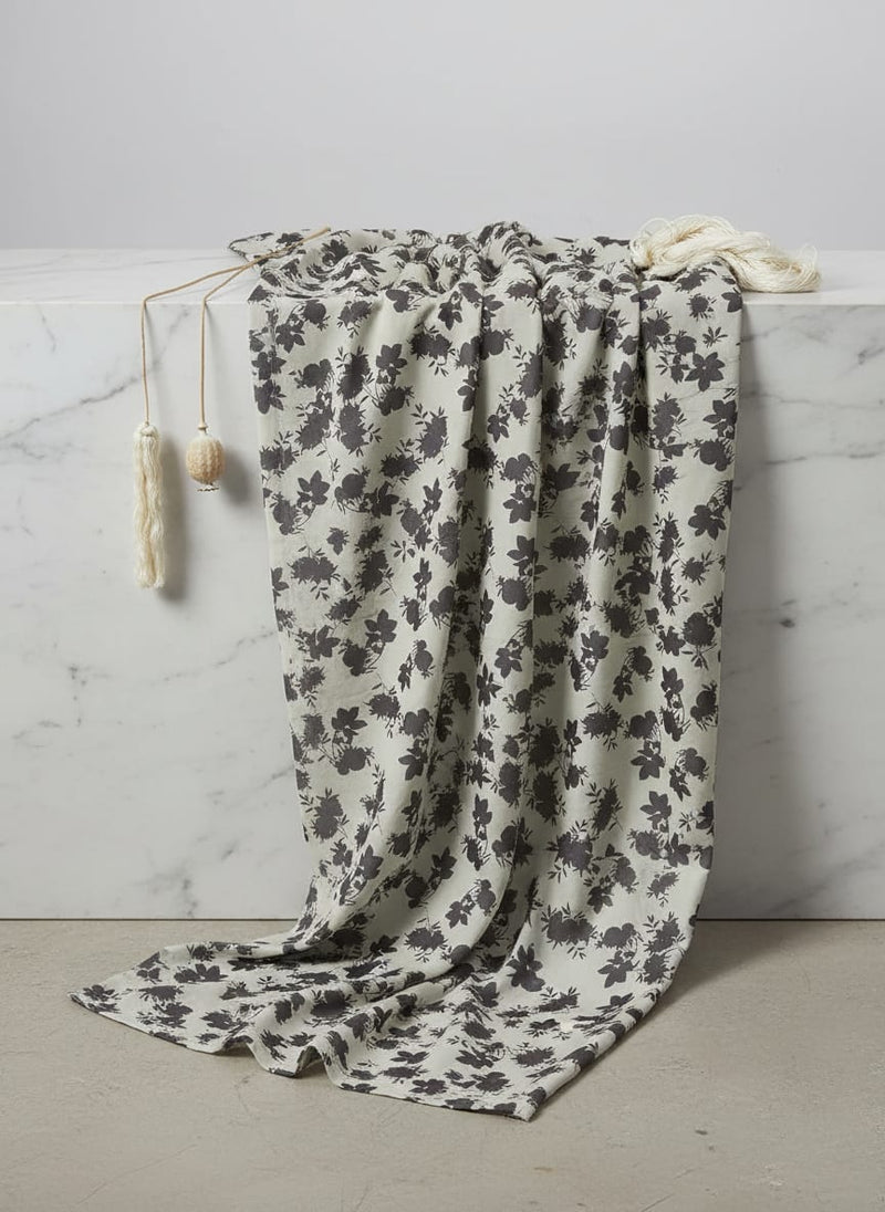 Black Floral Flower Digital Printed Fabric - Weightless