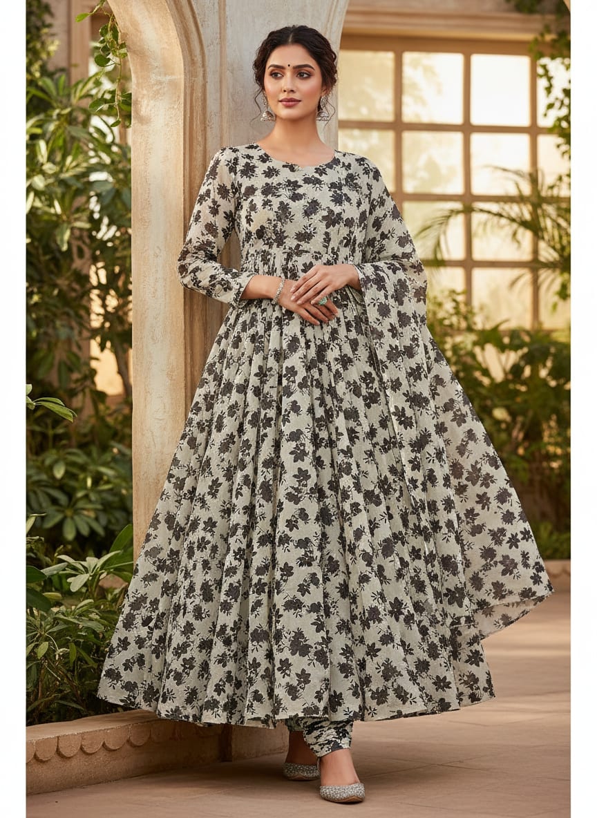 Black Floral Flower Digital Printed Fabric - Weightless