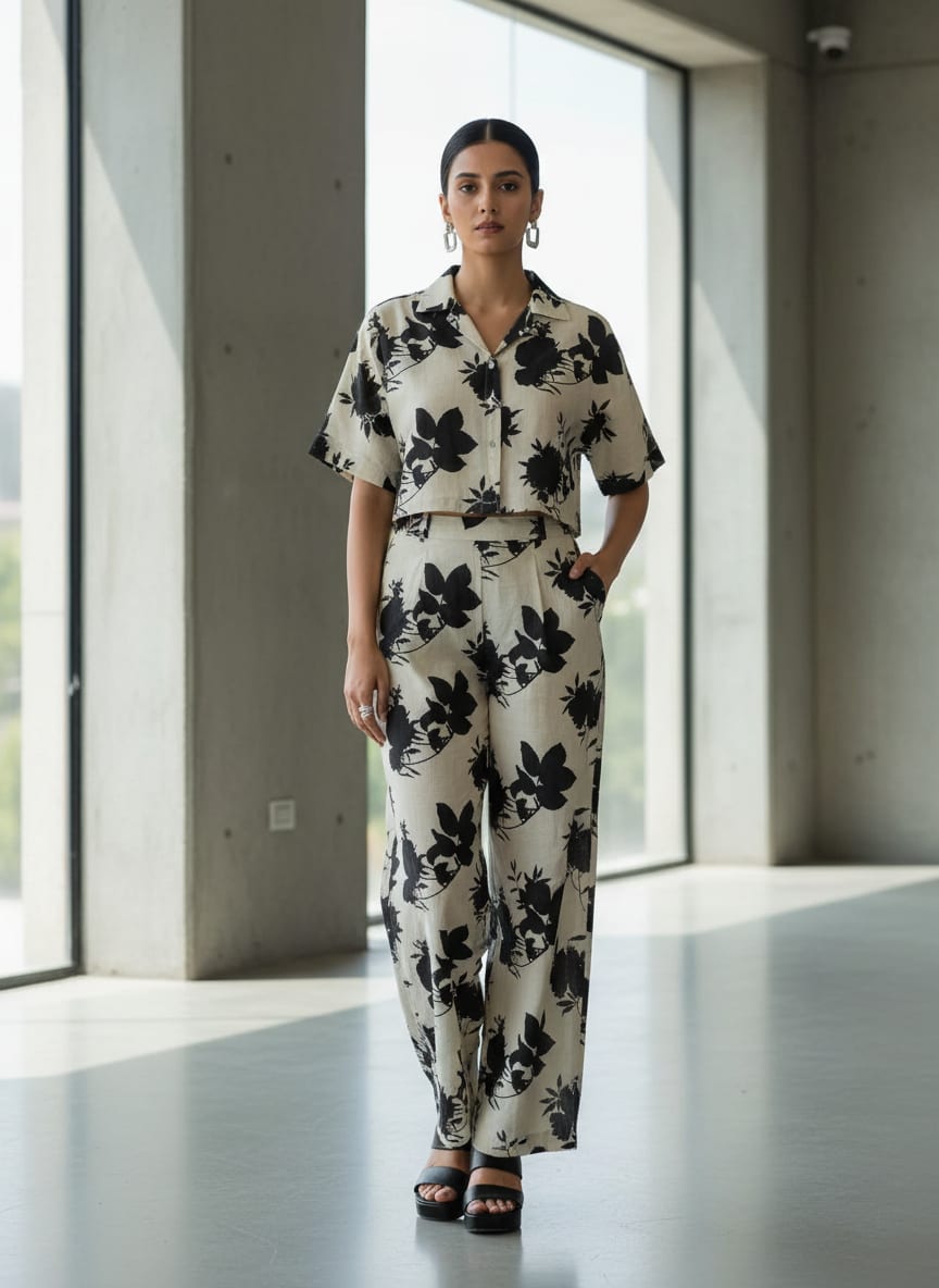 Black Floral Flower Digital Printed Fabric - Pure Cotton