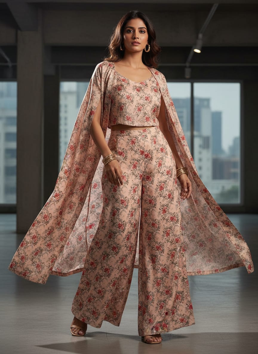 Peach Vintage Rose Bouquet Floral Japan Satin Digital Printed Fabric