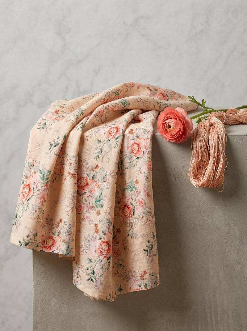 Cream Vintage Rose Floral Pure Cotton Digital Printed Fabric