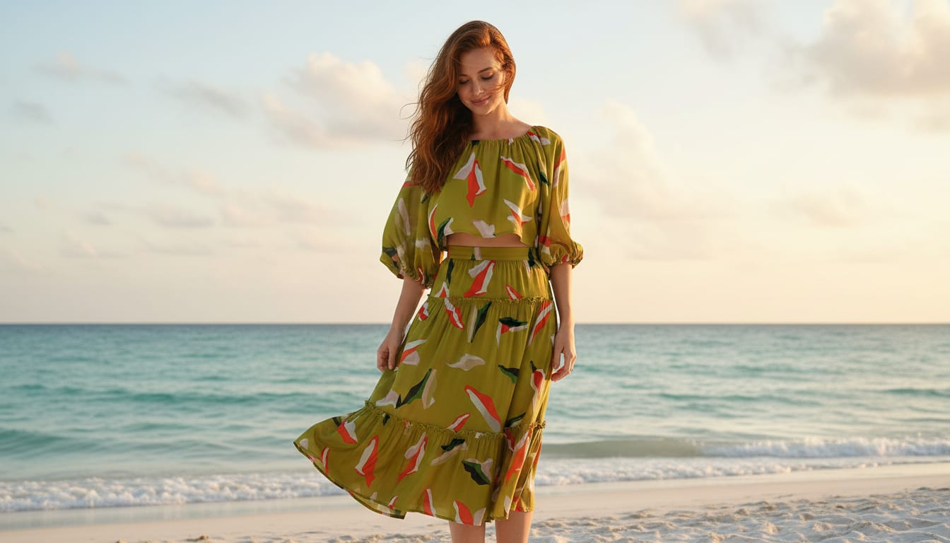 Olive Abstract Brushstroke Shapes Weightless Digital Printed Fabric