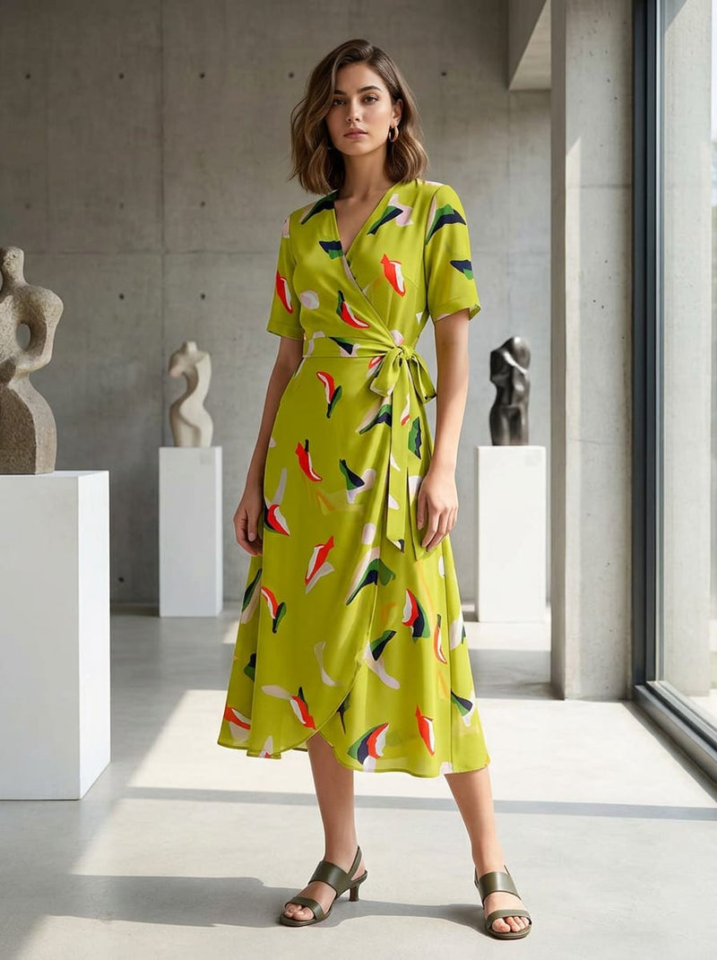 Olive Abstract Brushstroke Shapes Weightless Digital Printed Fabric