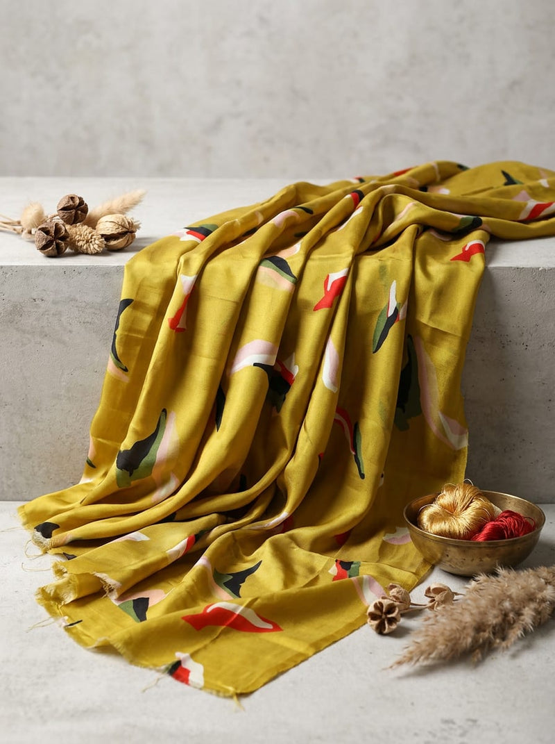 Yellow Modern Abstract Color Block Upada Silk Digital Printed Fabric
