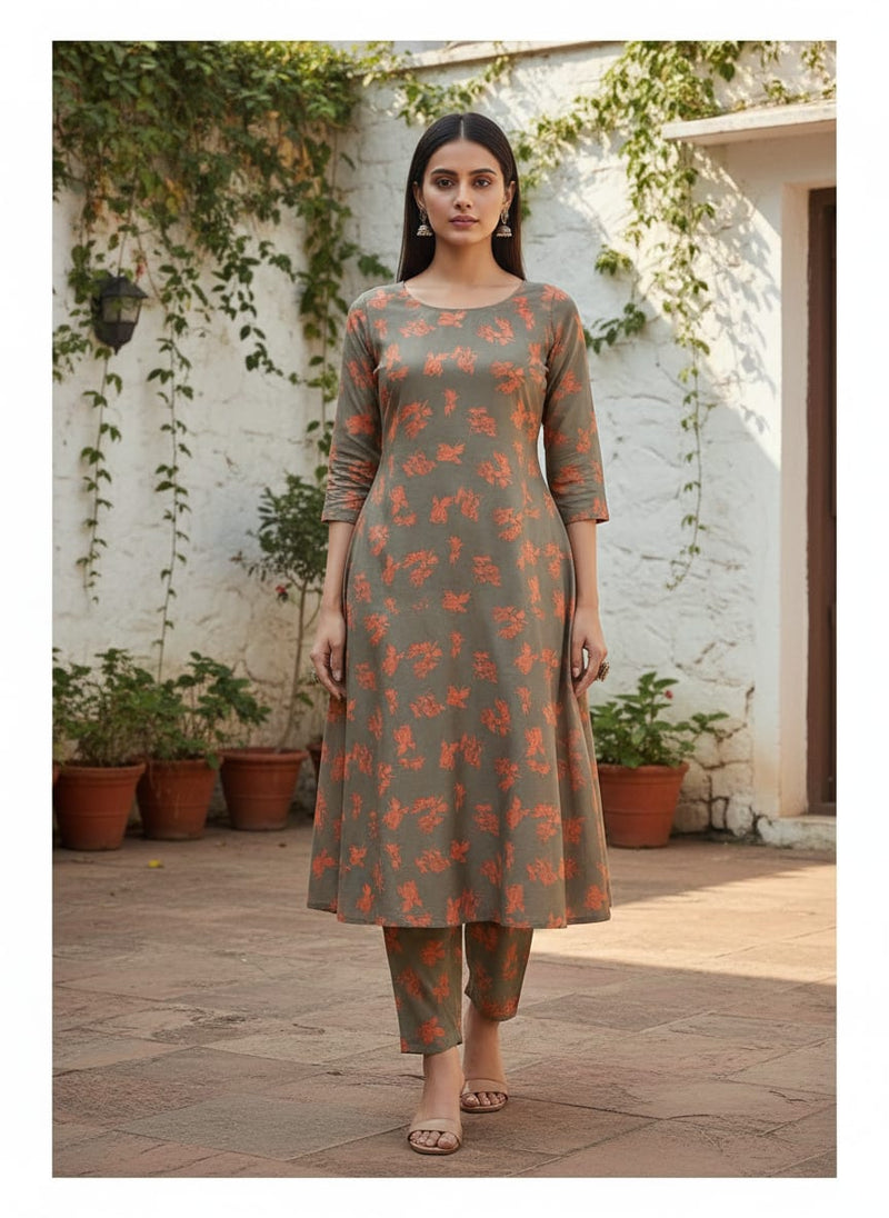 Tulips Roses With Orange Colour Digital Printed Fabric - Kora Silk