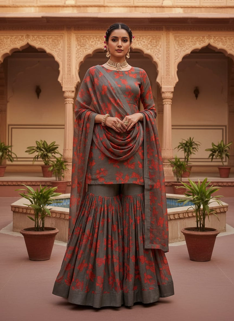 Tulips Roses With Orange Colour Digital Printed Fabric - Pure Georgette