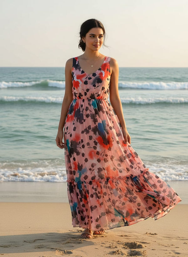 Watercolour Spot With Flower Digital Printed Fabric - Pure Georgette - alternate view