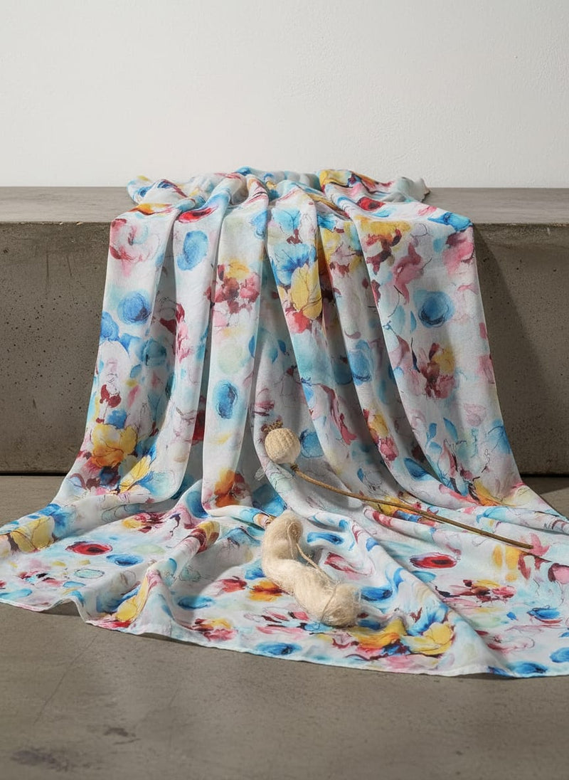 Multicolor Watercolor Floral Splash Muslin Digital Printed Fabric