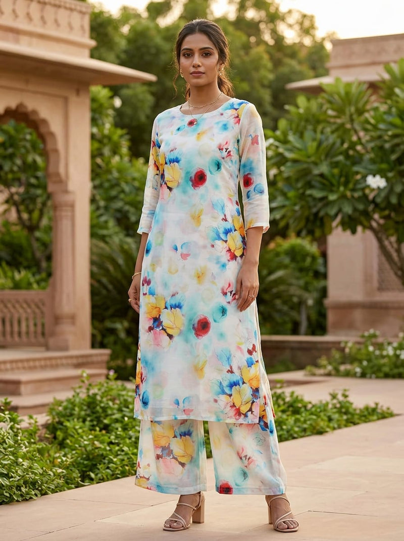 Multicolor Watercolor Floral Splash Muslin Digital Printed Fabric