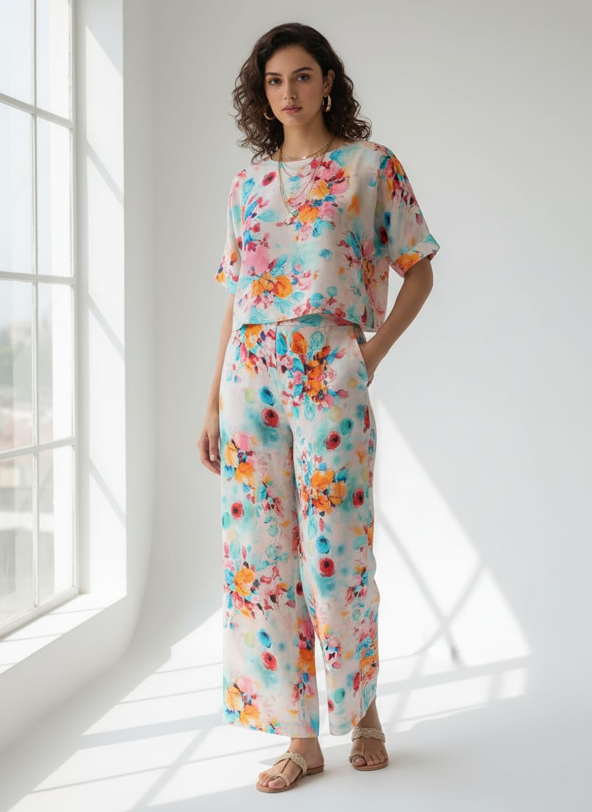 Multicolor Watercolor Floral Bloom Pure Cotton Digital Printed Fabric