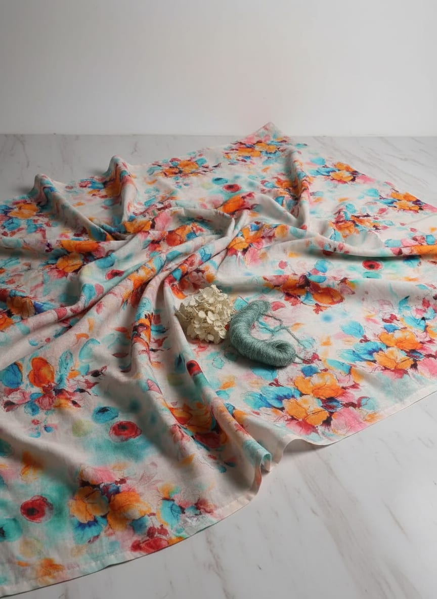 Multicolor Watercolor Floral Bloom Pure Cotton Digital Printed Fabric