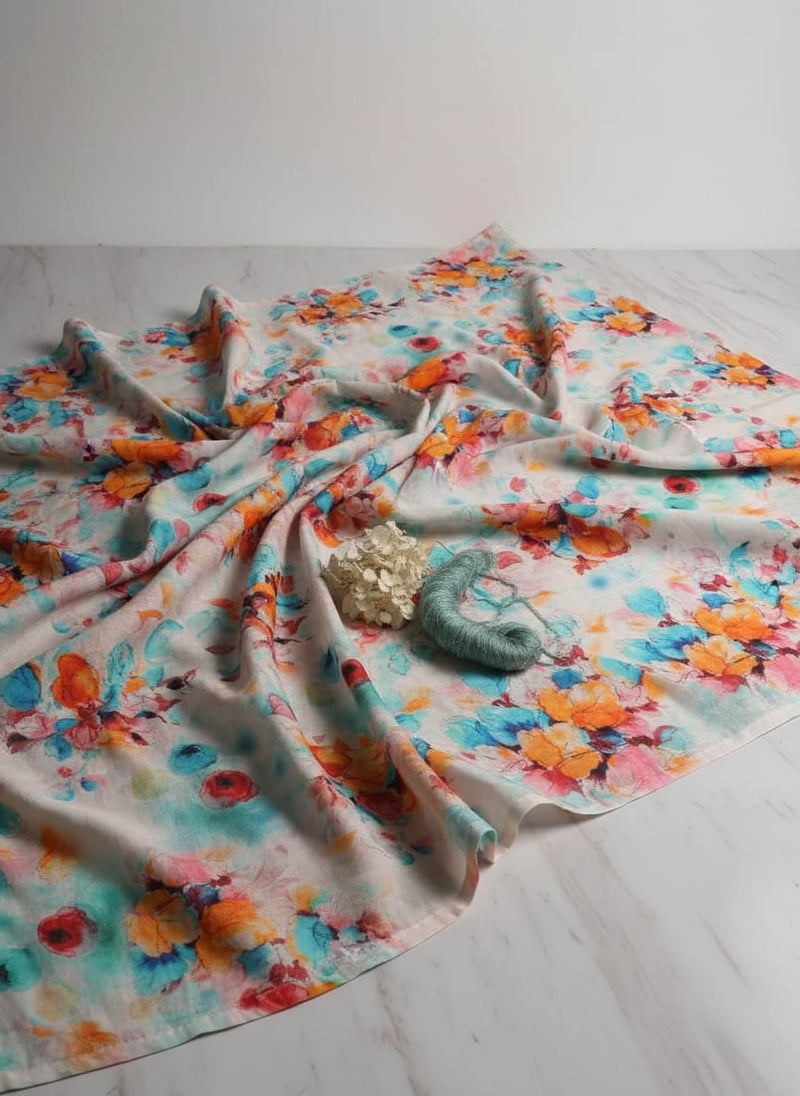 Multicolor Watercolor Floral Bloom Pure Cotton Digital Printed Fabric