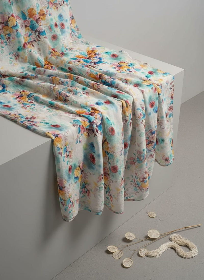 Rainbow Colourful Tulip Roses Digital Printed Fabric - Pure Muslin