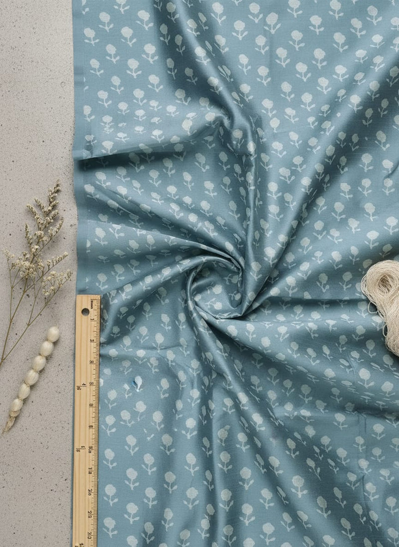 Iris Small Flower Digital Printed Fabric - Tusser Silk